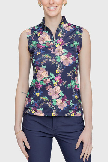 Kastel Denmark Ruched Back Lush Garden 1/4 Zip Sleeveless Top